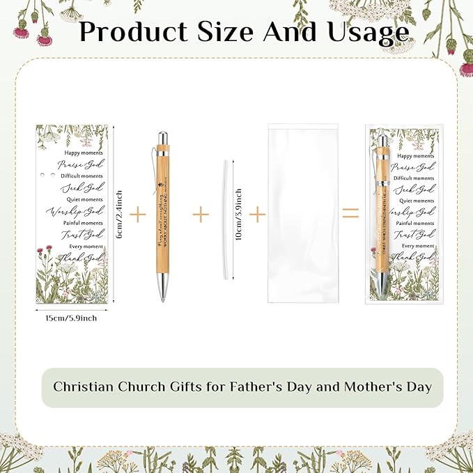 80 Set Christian Religious Gifts Bulk Include Bible Verse Pens and Inspirational Bookmarks Scripture Quote Bible Study Group Church Gifts for Christian Graduation Mother's Day Pastor (Bamboo)