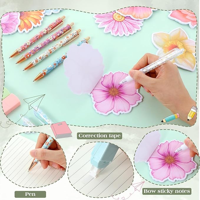 Eersida 58 Pcs Aesthetic Office Supplies Christmas Gifts with Large Pencil Pouch Ink Gel Pens Highlighters Sticky Notes Color Pens Stapler Stationary Set