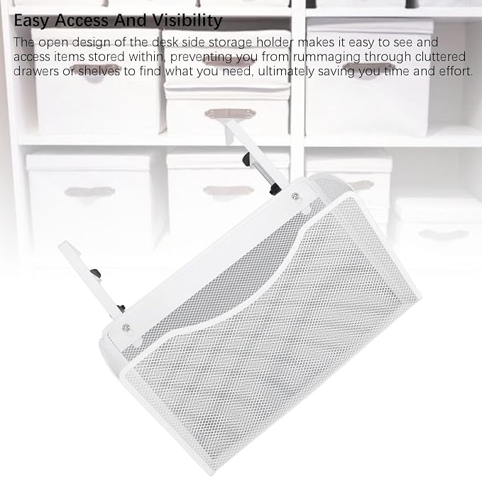 Fockety Desk Side Storage, No Drill Steel Under Desk Storage Laptop Holder, Mesh Hanging Desk Organizer, Clamp On Desk Shelf, Side Desk Organizer, Desk Storage Holder for Office and Home