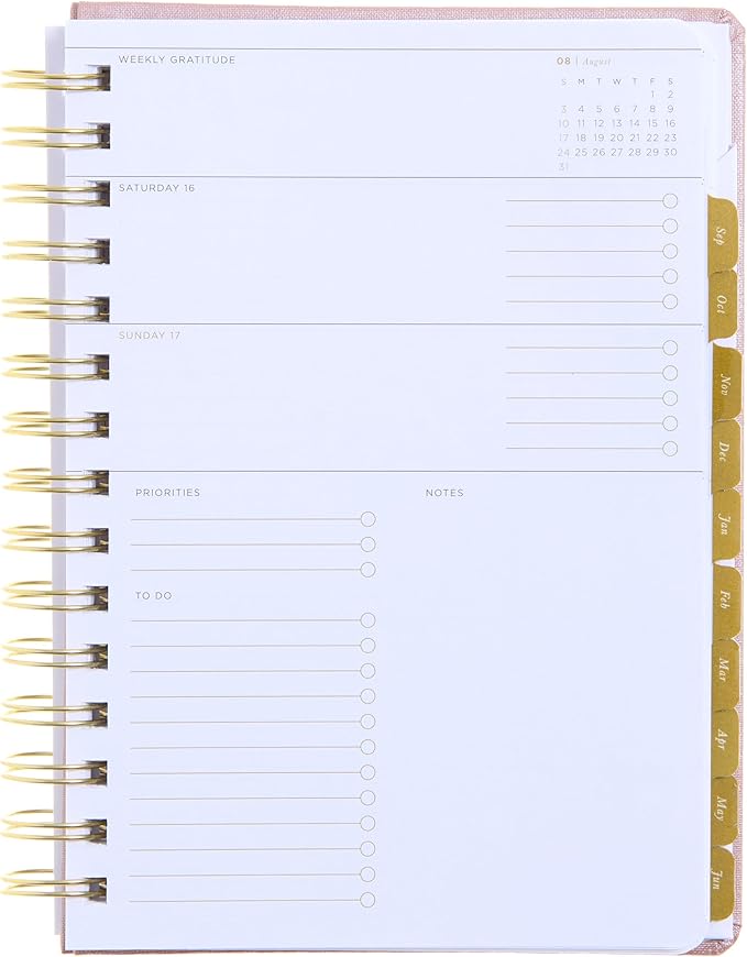 russell+hazel 2025 Planner, 5 7/8" x 8 1/4" Blush Bookcloth, July 2025-June 2026, Weekly Planner 2025 with 3 Bonus Months, 1-Count