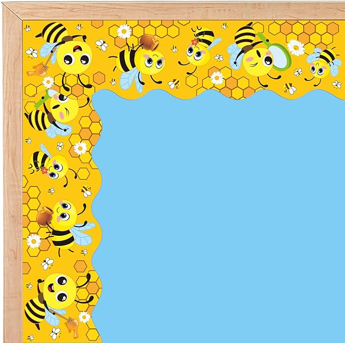 72 Feet Summer Bee Bulletin Board Borders Yellow Cartoon Bee Honeycomb Bulletin Board Borders for Classroom World Bee Day Summer Party Back to School Office Decoration