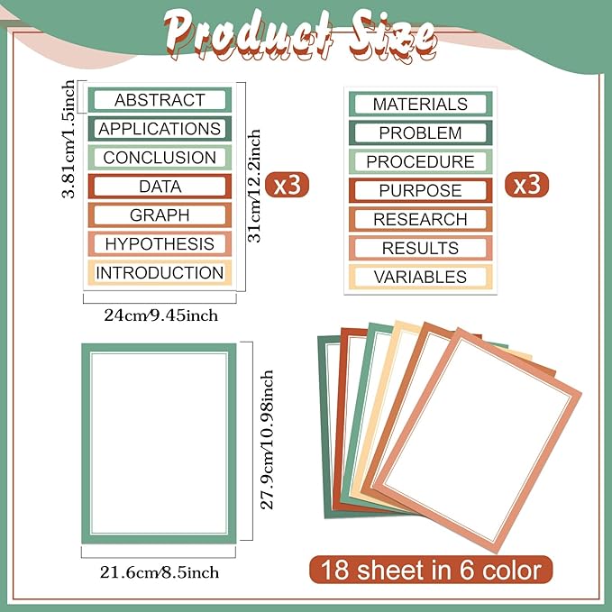 24 Sheets Science Board Supplies 18 Self Adhesive Presentation Science Subtitles & 6 Project Titles Board Sticker for School Office Supplies(Boho Color)