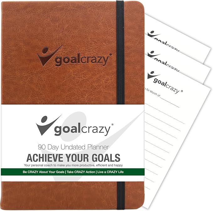 Undated Daily Planner to Achieve Your Goals - 90 Day Guided Journal & Productivity Organizer with Goal Setting, Habit Tracker, To Do List, Academic & Work Calendar, Leather Hardcover - Brown