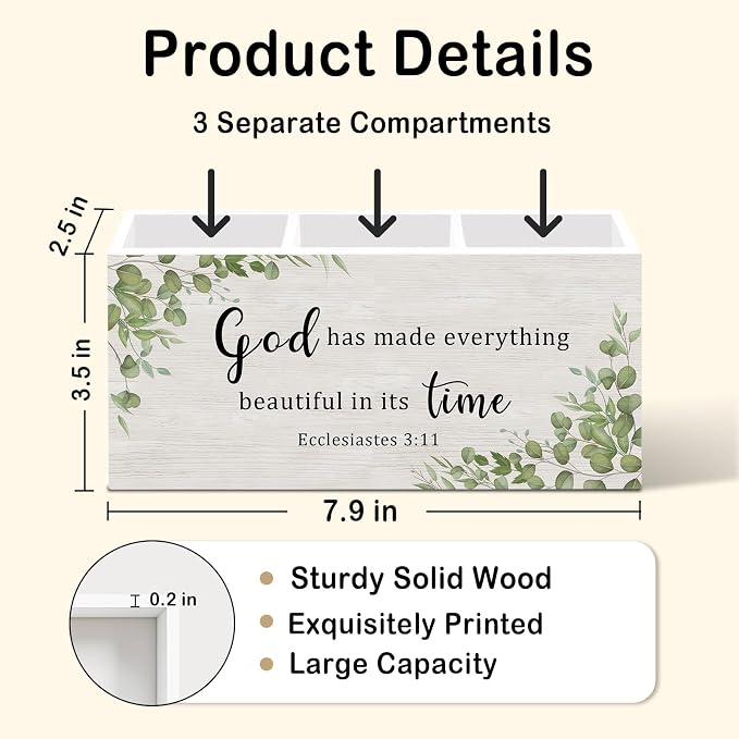 Bible Pen Pencil Holder for Desk, Sage Christian Office Desk Accessories Decor, Sage Green Christian Motivational Pen Holders Organizer for Farmhouse Home Classroom Bathroom