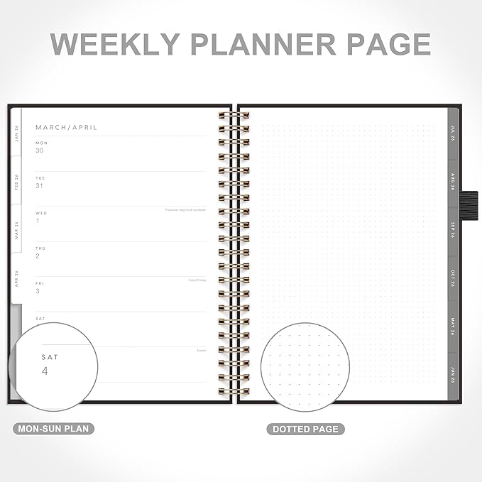 And Per Se 2026 Planner, A4 Size-Daily, Weekly & 18-Monthly Planner, Daily Schedule, Monthly Tabs, 100 GSM Thick Paper(Black)