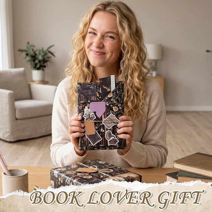 Blind Date with a Book Gift Box 6 Set Blind Book Date Gift Supplies Includes Kraft Paper Tags Bookmark Pens Stickers for Women Book Lover Club Librarian Bookish Reader Gifts (Dark Academia)
