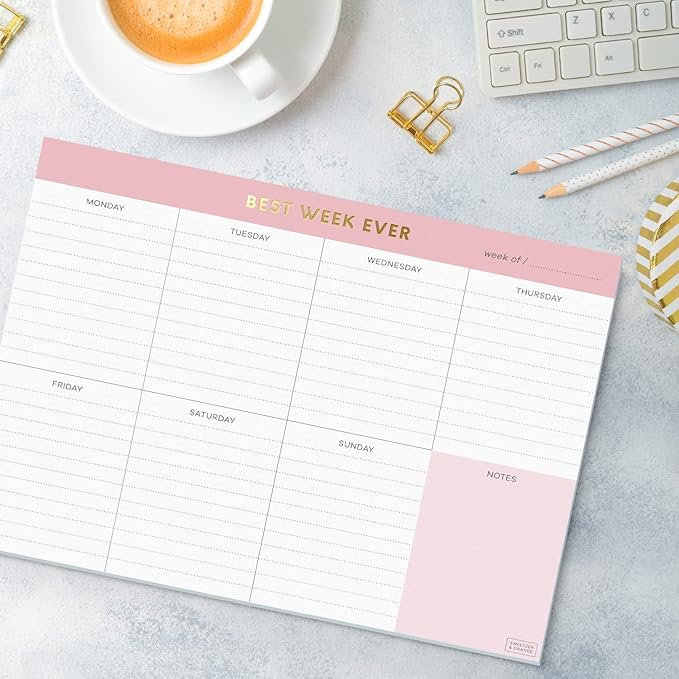 Sweetzer & Orange Weekly To Do List Pad. Gold Foil 7 days Planner with Daily Roadmap Agenda Squares. 7x10” Day Workbook 2026 - Student Blueprint, Work Manual, and Checklist Note Pad
