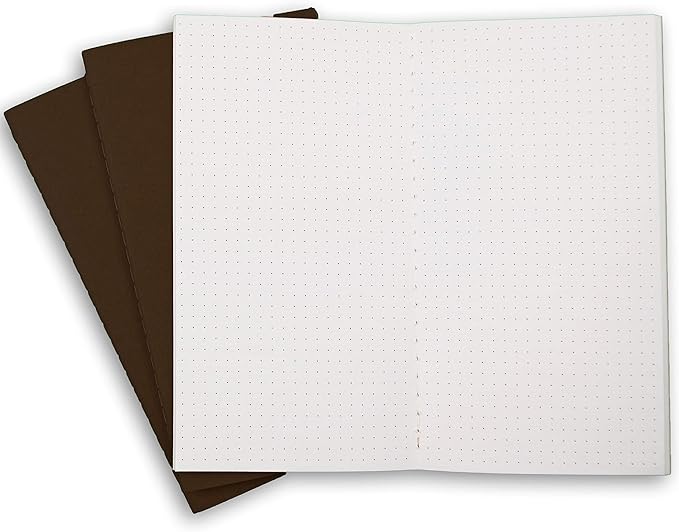RICCO BELLO Travelers Notebook Refill Insert, Dot Grid, Black Kraft Cover, 4.25 x 8.25 inches (Set of 3)