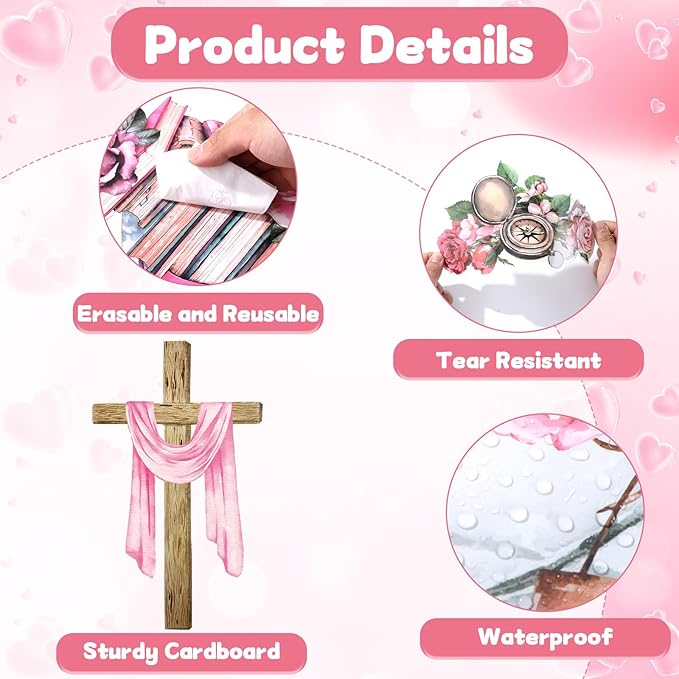 Valentine's Day Christian Bulletin Board Set Religious Bible Verse Classroom Decoration No Greater Love Heart Rose Cross Cutouts for Sunday School Church VBS Classroom Party Chalkboard Wall Decor