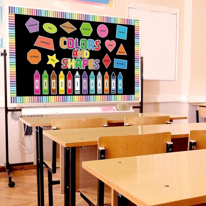 70 Pcs Colors and Shapes Bulletin Board Decorations Color Recognition Crayon and Shapes Cutouts Back to Schoool Learning Poster for Chalkboard Wall Classroom Decor