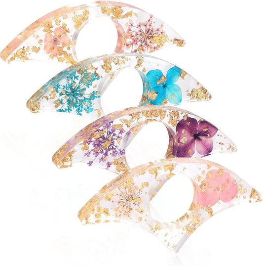 4pcs Thumb Page Holders, Dried Flower Resin Transparent Finger Ring Book Opener Bookmark Clip for Reading Gifts Accessories for Book Lovers Teachers & Students Easily Holds Books Open