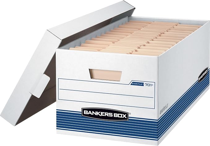 Bankers Box 4-Pack Medium Duty File Storage Boxes with Lids, FastFold Assembly, 24 Inch Letter, STOR/FILE, (0070104)
