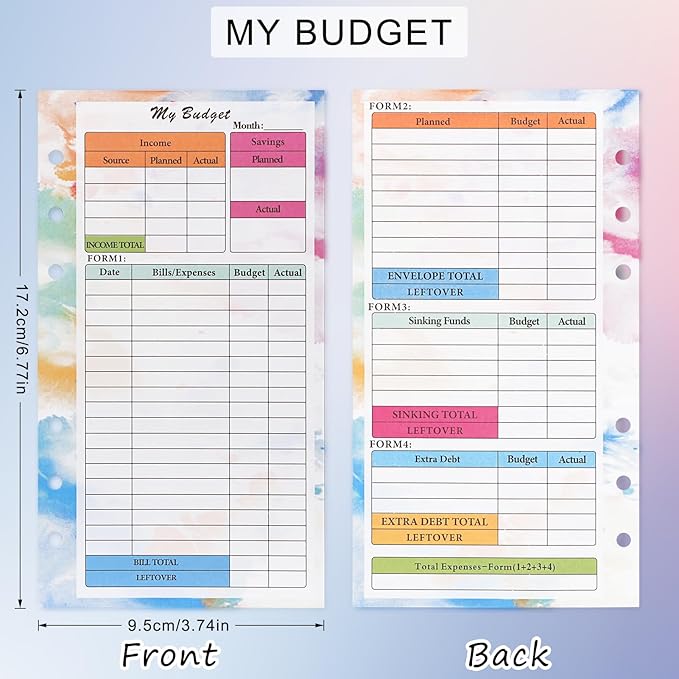 Toplive 7 Pack A6 Planner Inserts Monthly Weekly Planner Refills Expense Budget Sheets with Money Cash Envelopes Divider Today Ruler Stickers for A6 Binder Cover Organizer, Colorful
