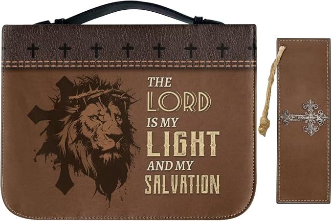 Retro Religious Style Bible Case with Bookmark Waterproof Bible Cover Case for Women Lightweight Bible Bag with Handle Pockets Church Book Bag Brown