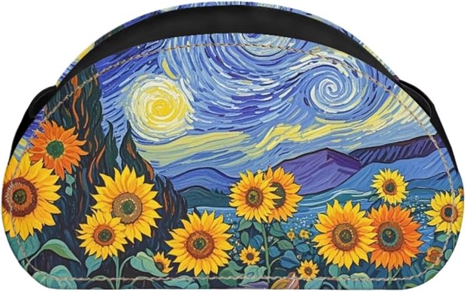 Starry Night Sunflower Office Desk Organizers with 5 Compartments, Remote Control Holder Desktop/TV Stand/Couch Accessory,for Controllers/Media Players/Eyeglasses Storage