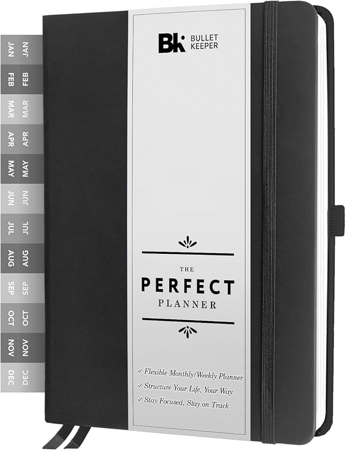 BK UNDATED Yearly Weekly/Monthly Planner 2026-27 Daily Planner Agenda & Personal Organizer to Increase Productivity, Academic Planner w/Sticker Set. A5 (5.8 x 8.3) - Black Hardcover