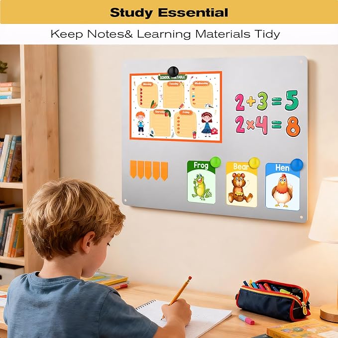 14" x 30" Magnetic Board, Magnet Bulletin Board to Display Magnetic Letters, Metal Board for Wall, Refrigerator Photo, with Dual Lock Tape and Screws,