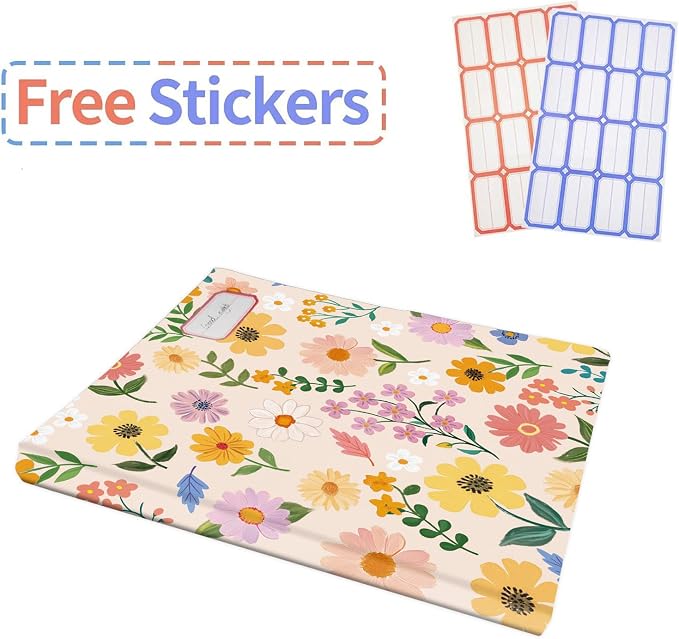 Anseal 1 Pack Floral Pattern Stretchable Book Sleeve Cover for Hardcovers Textbooks up to 9" x 12", Washable Reusable Book Protector with 2 Labels