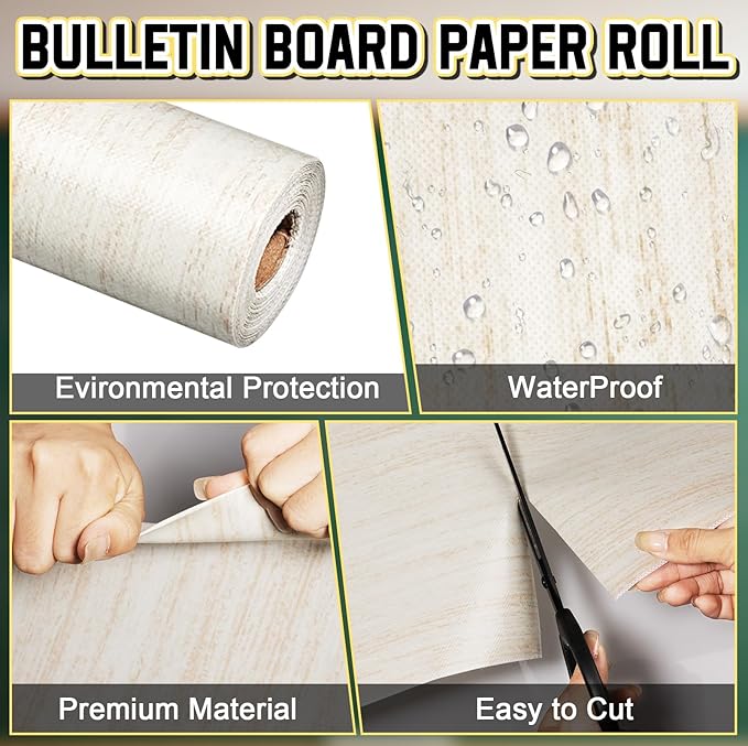 Inkspire Shiplap Bulletin Board Paper Roll,14.8FTx47IN Large Reusable Waterproof Erasable Classroom Wall Background Backdrop Paper,Fade-Resistant Fabric Wrapping School Decors Teacher Supplies