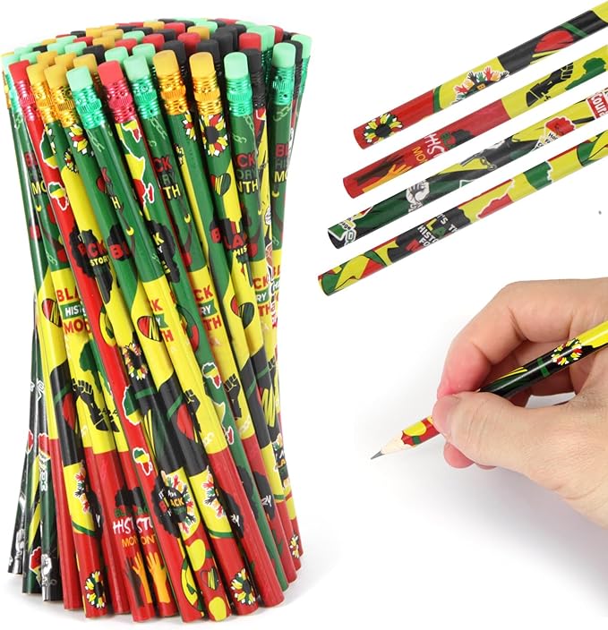 Kolewo4ever 100 Pieces Black History Month Pencils Wood Pencils with Eraser Cylinder Wood Pencils for Office Classroom Gifts Party Favors (100)