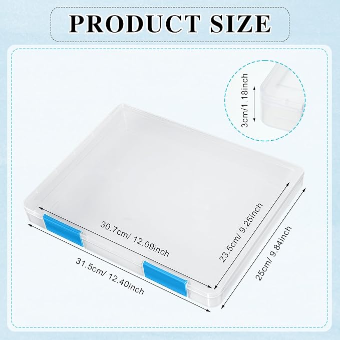 PerKoop 6 Pcs Clear Paper Storage Box A4 Plastic File Box Document Paper Organizer Storage Board Game Project Cases Containers with Buckle for Craft, Magazine(12.4 x 9.84 x 1.18 Inches,Blue)