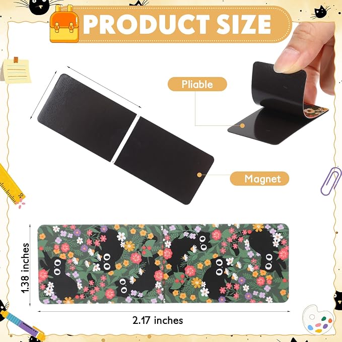 Pasimy 24 Pcs Teacher Bookmark Appreciation Gift Magnetic Bookmarks Bulk Double Side Page Marks Cute Magnet Page Clips for Teachers Reading Graduation Gift Classroom Office School (Black Cat)