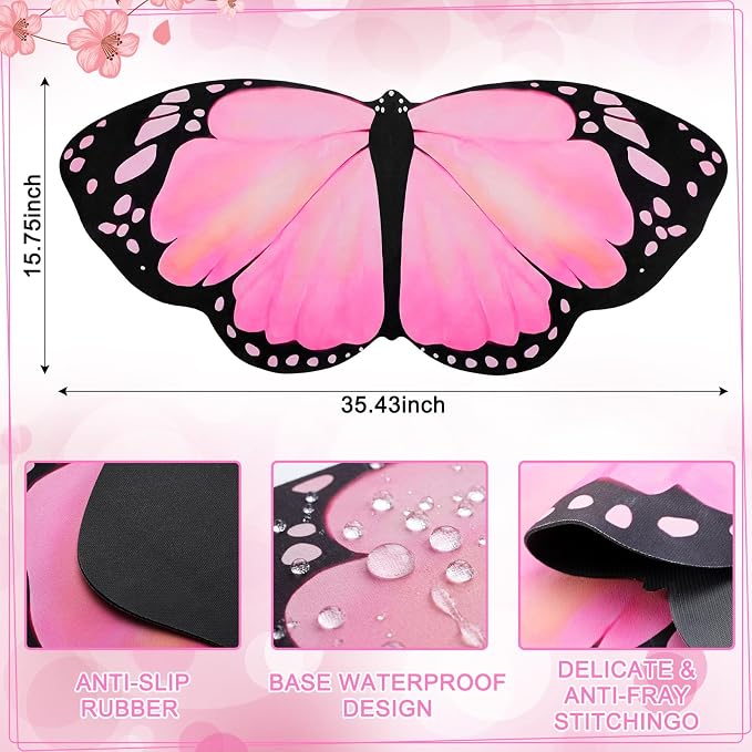 Tellegloww Large Pink Butterfly Gaming Mouse Pad Desk Mat Decorative Butterfly Keyboard Desk Mat with Non-Slip Base Table Accessories for Office Home Study 35.43 x 15.75 Inches