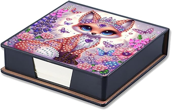 Fox Diamonds Painting Kit Note Box,Animal Memo Paper Storage Box Diamond Art,Sticky Note Holder Diamond Art,Diamond Painting Memo Pad For Office Desk. (Fox)
