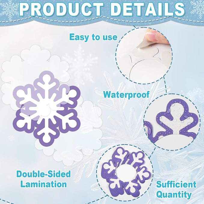 60Pcs Winter Snowflake Paper Cutouts Winter Bulletin Board Decoration Snowflake Blue Purple DIY Photo Craft Cutout Christmas Classroom Supplies for Teacher Student School Holiday Chalkboard Wall Decor