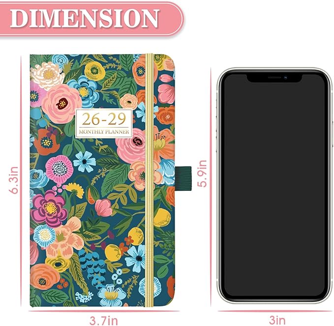 Pocket Calendar 2026-2029 - 3 Year Monthly Planner 2026-2029, Jul. 2026 - Jun. 2029, 6.3" x 3.7", Pocket Planners 2026-2029 with Elastic Closure