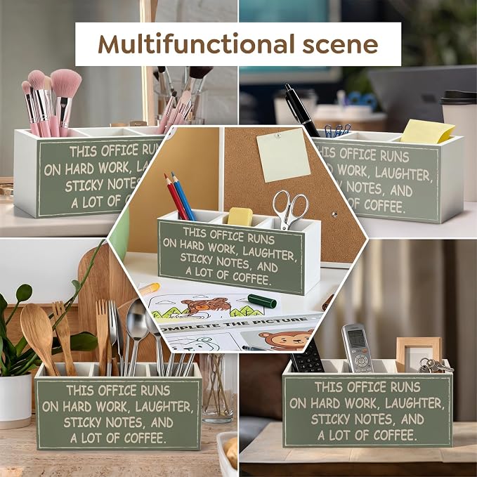 Green Funny Office Pen Pencil Holder, Office Humor Gifts Wood Desk Organizer and Accessories, Funny Coworker Gifts for Women Men Pen Holder Desk Organizer for Office Tabletop