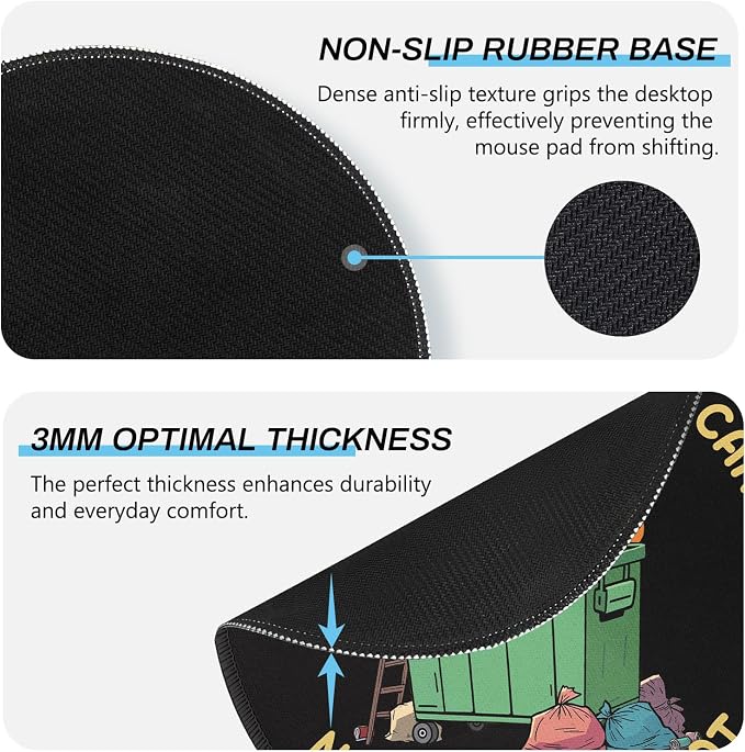 Gctriki Trash Raccoon Mouse Pad - 8.6 Inch Round Non-Slip Office Desk Mat, Premium Stitched Washable Mousepad for Computer Laptop Funny Office Gifts Desk Accessories, It's Called Trash CAN NOT TEASH