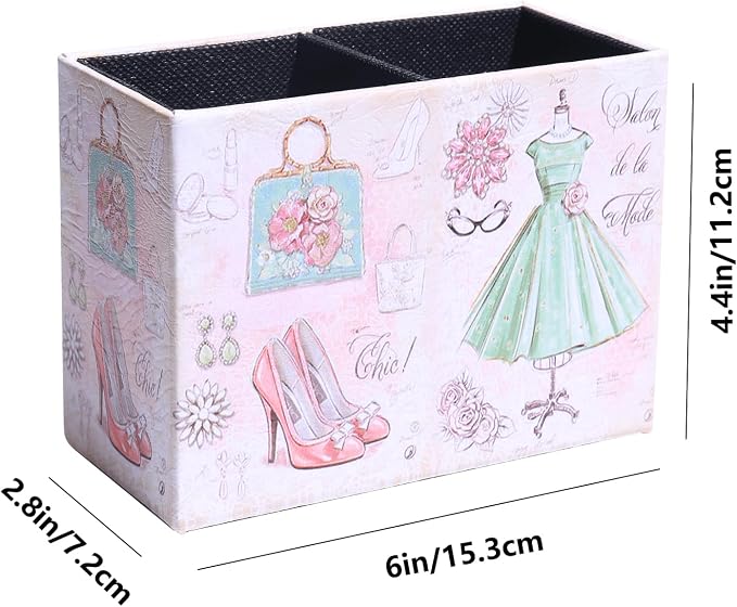 Decorative Remote Control Holder, Leather TV Remoter Caddy Storage Box Desktop Organizer Makeup Brush Pen Holder Storage Fits TV Remotes, Media Controllers, Office Supplies (Dress Pattern)
