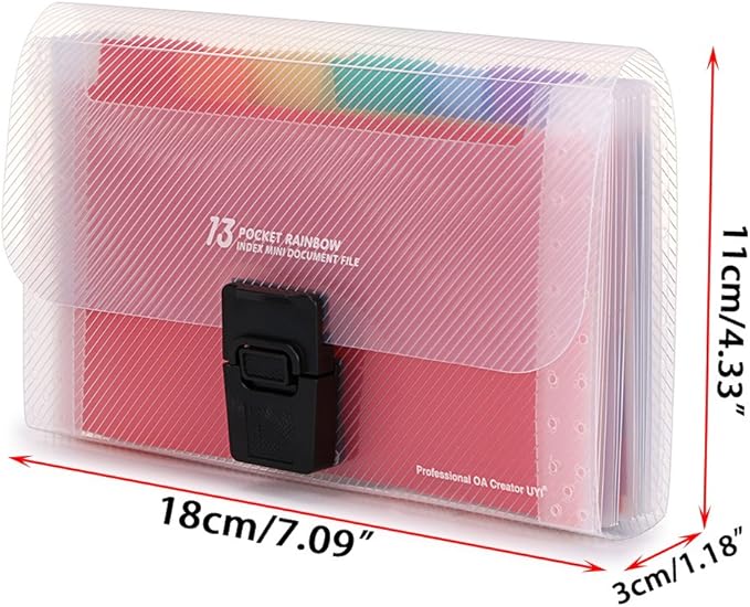 BTSKY 13 Pocket Accordian File Organizer- Plastic Wallet for Cards,Coupons,Receipt,Tax Item, Mini Expanding Folders Organizational A6 Portable Folder