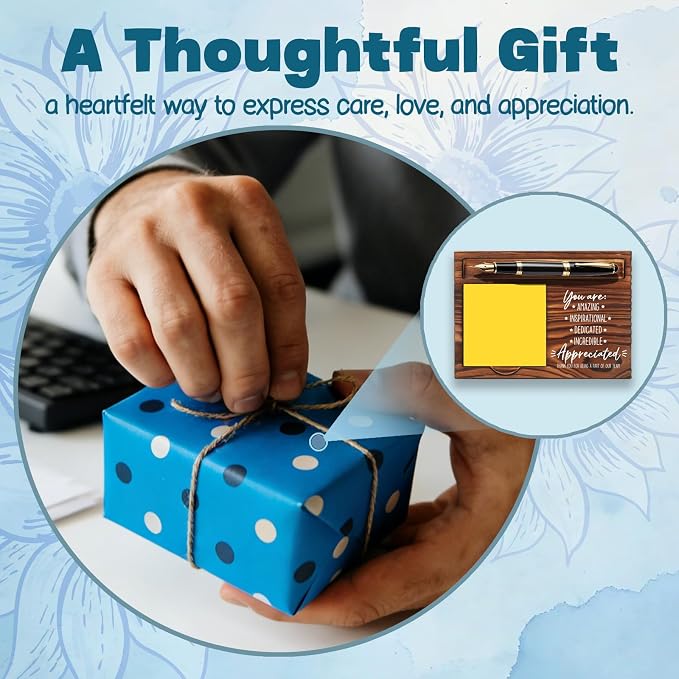 FOUGSTA Appreciation Gift for Women, New Teacher Gift, Inspirational Office Decor - Wooden Notepad Pen Holder With Inspirational Quotes, 16.5 x 12 x 1.5 cm, XXN1