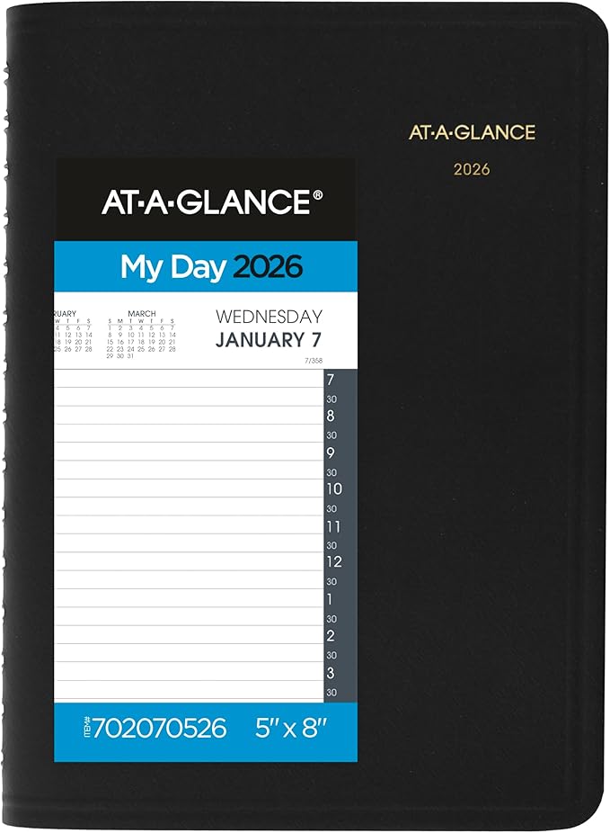 AT-A-GLANCE 2026 Appointment Book Planner, Daily, 5" x 8", Small, Half-Hour, Black (702070526)
