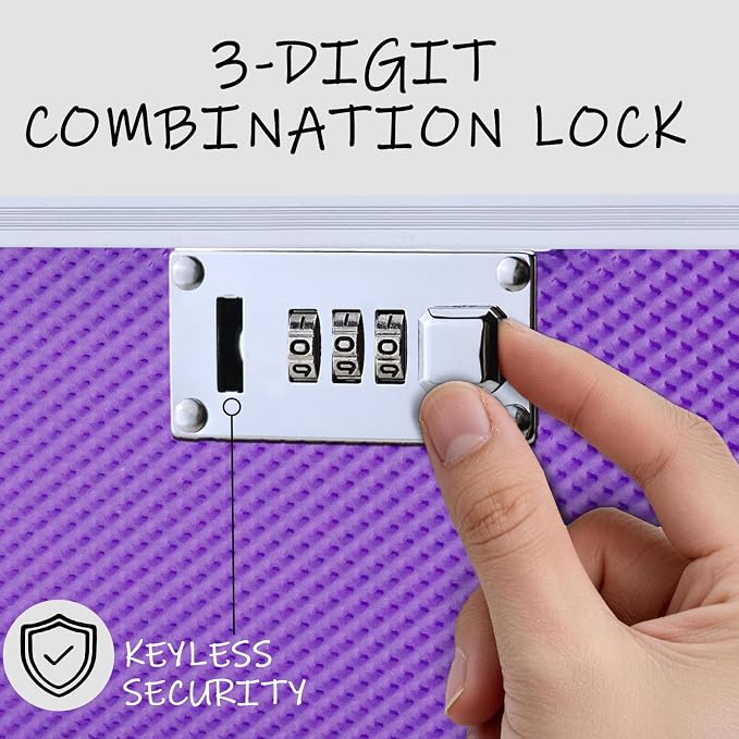 File Storage Cabinet for Legal Size Hanging File Folders, Suspension File Holder, Document Organizer Filing Lockbox in Office and Home with Combination Lock and 10-pack Hanging Files (Purple, Legal)