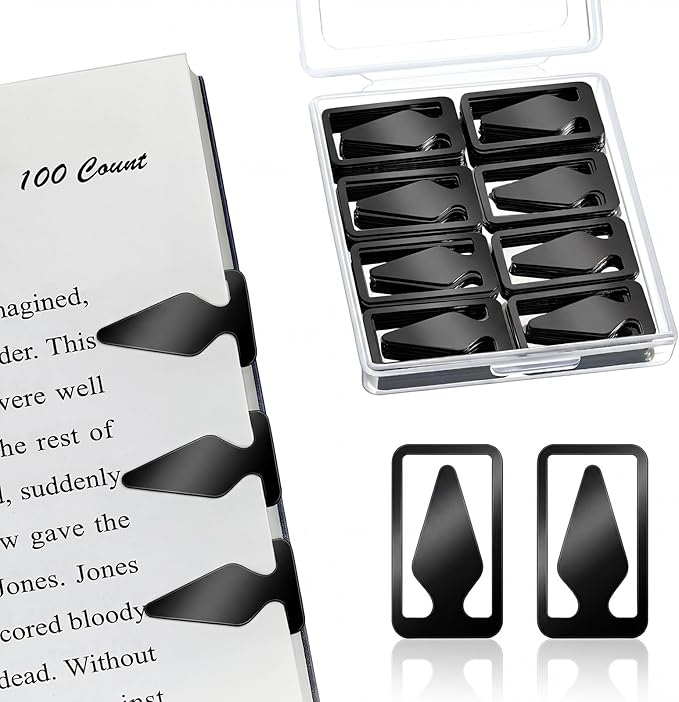 Spakon 100 Count Tin Mixed Metals Book Line Markers Arrow Bookmarks and Page Markers for Reading Teachers Students Book Lovers School and Work(Black)