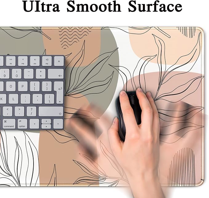 Boho Abstract Large Mouse Pad, Brown Grey Pink Aesthetic XL Mouse Pad, Gaming Mousepad XXL Long Keyboard Mat 31.5''X15.7'' Desk Accessories for Women Girls