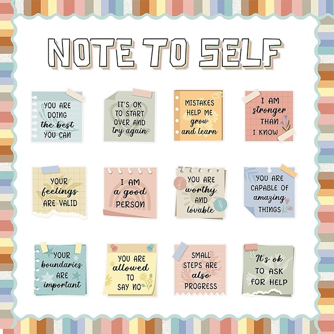 Epakh Mental Health Bulletin Board for Classroom Note to Self Bulletin Board Decor Inspirational Positive Affirmations Accents Cutouts for Therapy Offices Classroom Wall Decorations