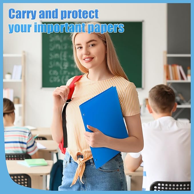Yeaqee 72 Pcs Plastic Folders with Pockets Bulk 3 Hole Punched 2 Pocket File Folders for 3 Ring Binder Divider Folder for Notebooks, Durable Poly for Office Home (Blue)