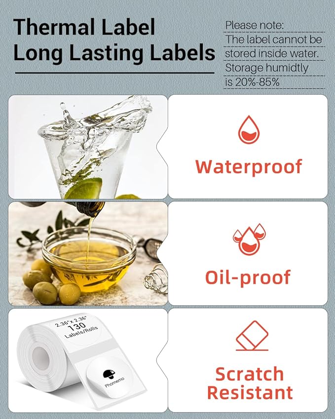 Phomemo Sticker Circle Labels- 2.36"x 2.36"(60x60mm) Thermal Label for M221/M220/M200, for Barcode/Address/Mailing/Logo/Business/Home Tag, Black on White