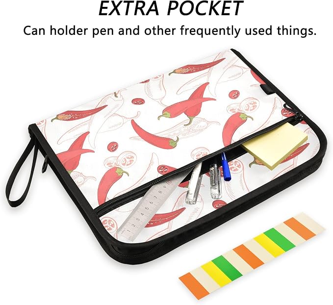 Chilli Pepper Red Sketch File Folders,Plastic Folders with 13 Pockets,Expandable File Folder for Documents School Students Office,Aesthetic Folder with Labels A4 Letter Size