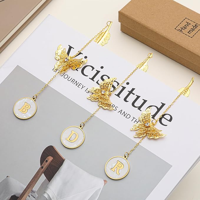Personalized Initial Metal Butterfly Feather Bookmark for Women Girls Readers Book Lover Birthday Gifts for Women Her Teacher Girlfriend Wife Mom Sister Friend Daughter (Letter M)