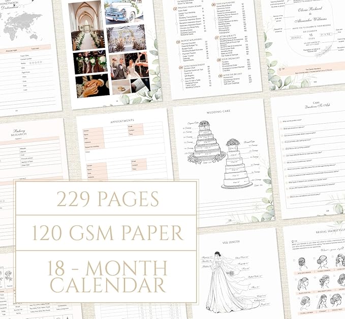 Wedding Planner Book and Organizer – Luxury Floral Hardcover Bridal Planner 9.45 x 7.09 in with Stickers, Pen & Box – Engagement Gift & Bride-to-Be Keepsake – 229 Pages, Tips, Budget Tracker & Calendar
