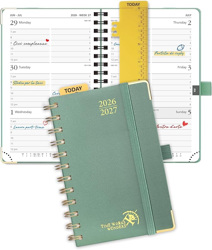 POPRUN Pocket calendar 2026-2027,pocket planner Jul 2026-Jan 2027, 6.5" x 3.5" Small Planner for Purse,Inner-pocket Weekly Planners with Hardcover, Tabs, Ruler, Pen Loop ,Unisex Weekly Planners for Organizing and Office - Midnight Green