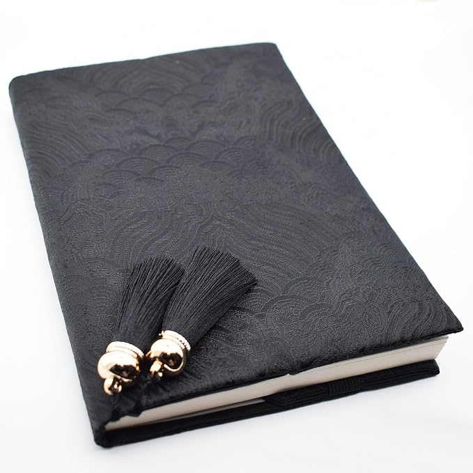 BLBMH 10x7 Book Cover | Handmade Non-Stretch Fabric Bible Cover with Bookmark | Washable Large Hardcover Paperback Protector | Privacy Reading Gift for Women - Black