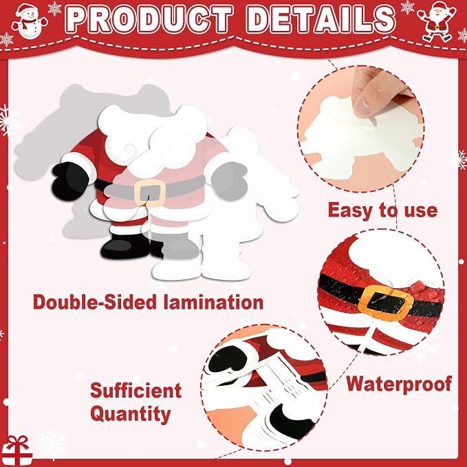 60Pcs Christmas Santa Claus Cutouts Bulletin Board Decoration Christmas Santa Claus DIY Photo Craft Cutouts Xmas Holiday Classroom Supplies for Teacher Student Party School Home Chalkboard Wall Decor
