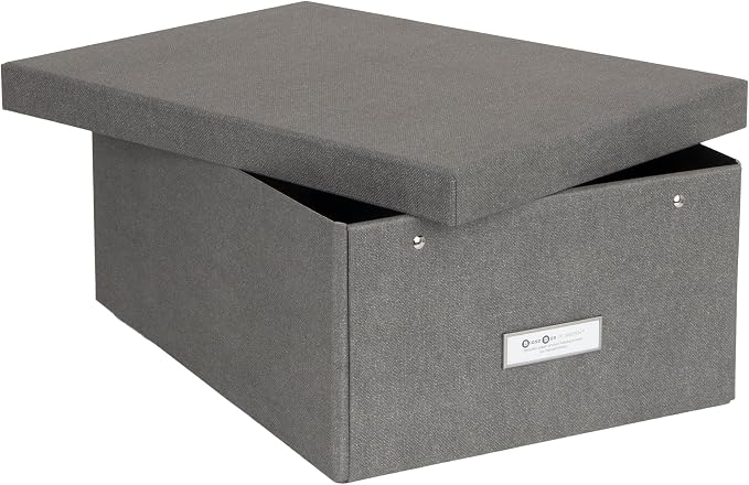 Bigso Box of Sweden Katia KD Collapsible Photo Storage Box with Labelframe for Easy Identification | Simple Assembly without Tools with Lids | 11.3"x15.4"x6.4" | Light Gray