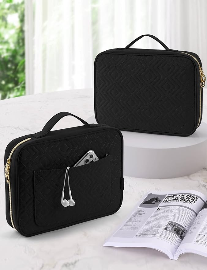 heouvo Bible Cover Case for Women, Bible Study Supplies, Bible Journaling Kit, 6 No Bleed Bible Highlighters and Pens, 75 Bible Tabs, Large Size Zippered Bible Bags (Black)